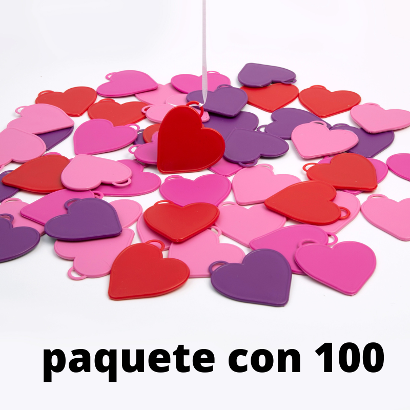 100 contrapesos surtidos 4 colores 25 cada uno (forma de corazon)
