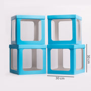 4 cajas azules grandes con ventana